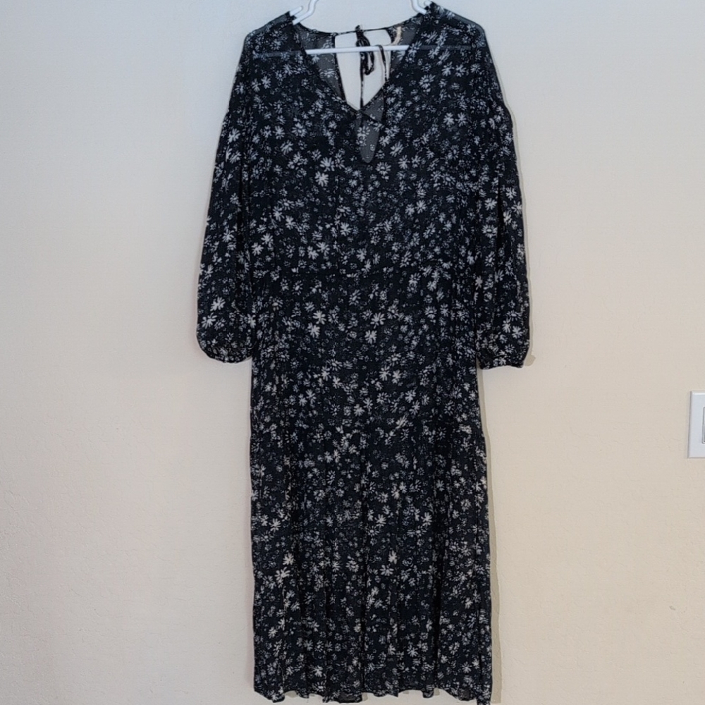 Free People Floral Overlay Navy White Maxi Dress XS